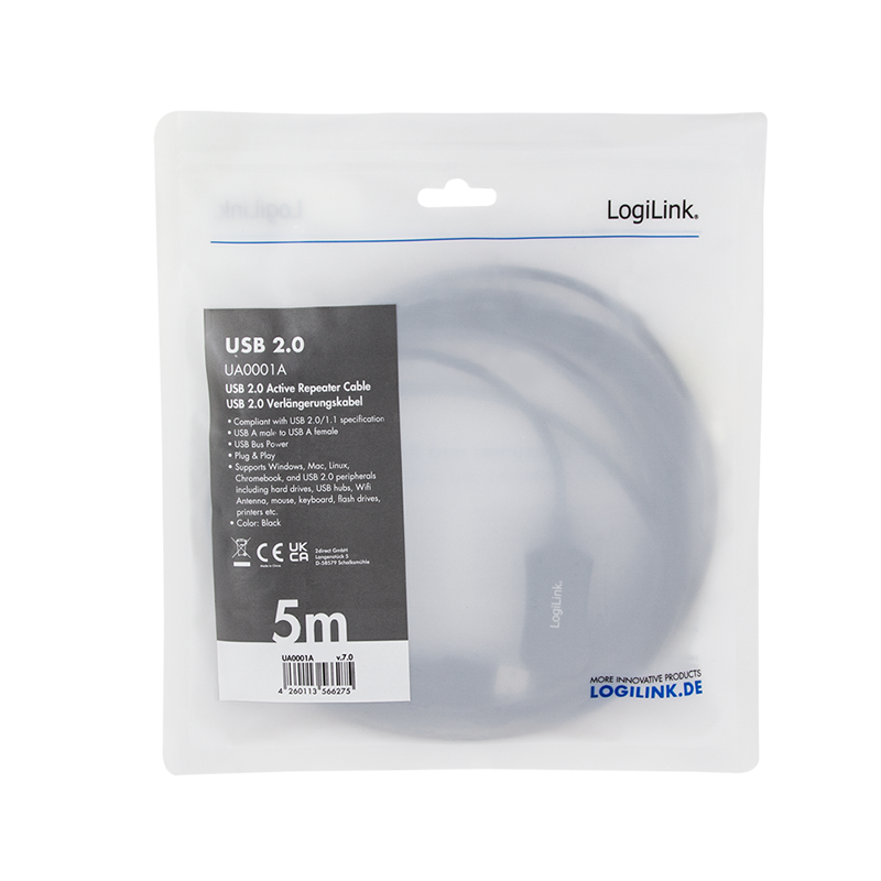 Logilink | USB 2.0 repeater 5m | USB-A to USB-A USB A male | USB A female