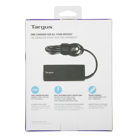 Targus | 100 W USB-C PD Charger - For Laptops or Power Pass-Thru Docks | APA108EU