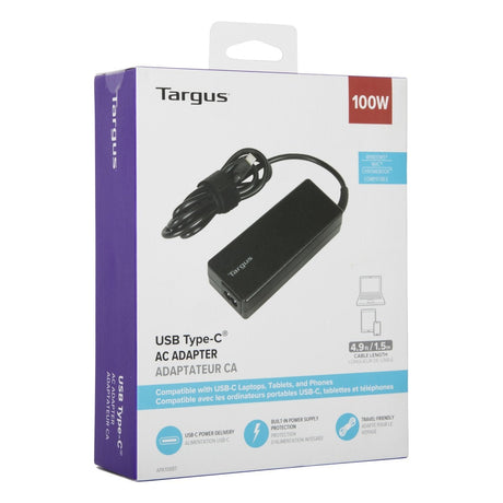 Targus | 100 W USB-C PD Charger - For Laptops or Power Pass-Thru Docks | APA108EU
