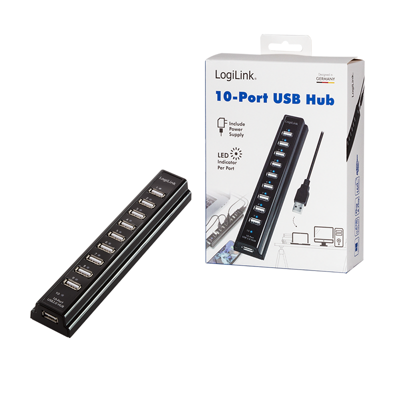 Logilink | USB 2.0 Hub-10 port whit power adapter