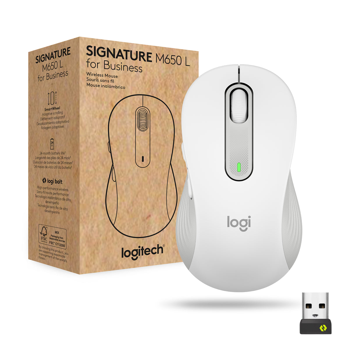 Pelė belaidė Logitech M650, Baltos spalvos