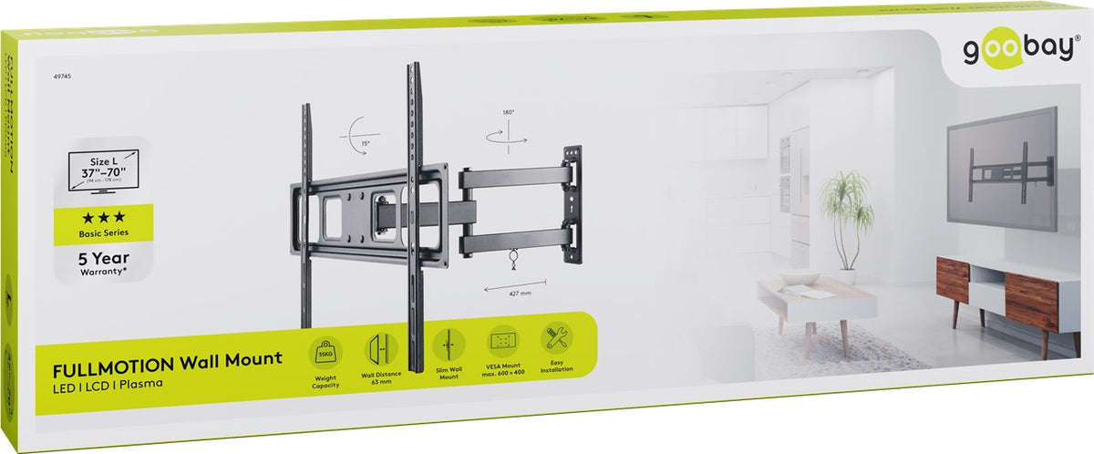 Goobay | Wall mount | TV Wall Mount Basic FULLMOTION (L) | Tilt, Swivel | Black