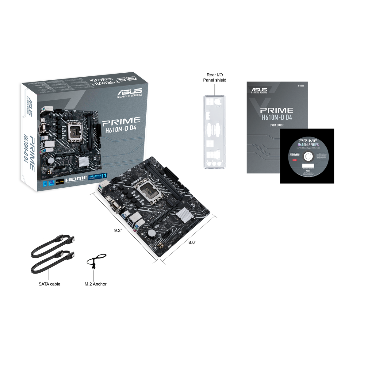 Asus | PRIME H610M-D D4 | Processor family Intel | Processor socket  LGA1700 | DDR4 DIMM | Memory slots 2 | Supported hard disk drive interfaces SATA, M.2 | Number of SATA connectors 4 | Chipset Intel H610 | mATX