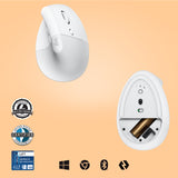 Logitech Lift Vertical Belaidė pelė, RF Wireless + Bluetooth, 4000 DPI, Off-white