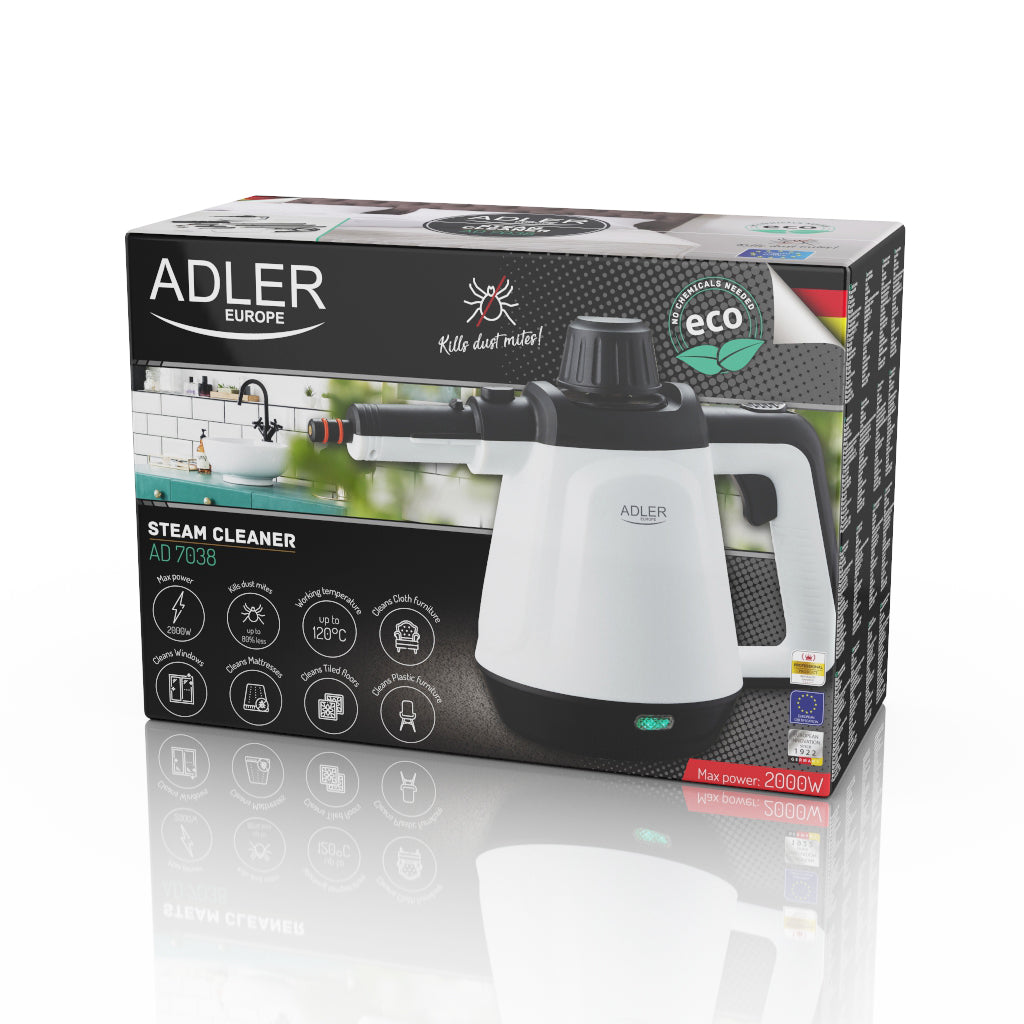 Adler | Steam cleaner | AD 7038 | Power 1200 W | Steam pressure 3.5 bar | Water tank capacity 0.45 L | White/Black