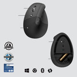 Logitech Lift Vertical Left for Business Belaidė pelė RF Wireless + Bluetooth, 4000 DPI, Graphite