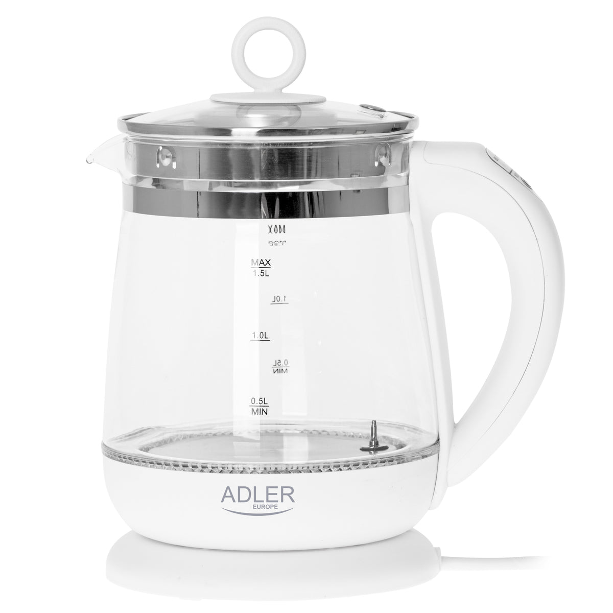 Adler | Kettle | AD 1299 | Electric | 2200 W | 1.5 L | Glass | 360° rotational base | White