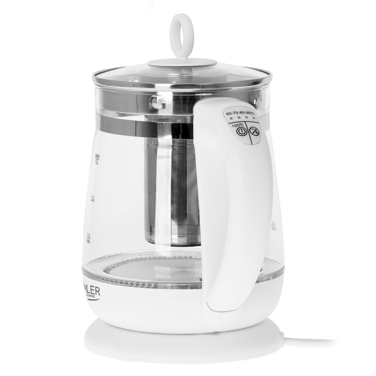 Adler | Kettle | AD 1299 | Electric | 2200 W | 1.5 L | Glass | 360° rotational base | White