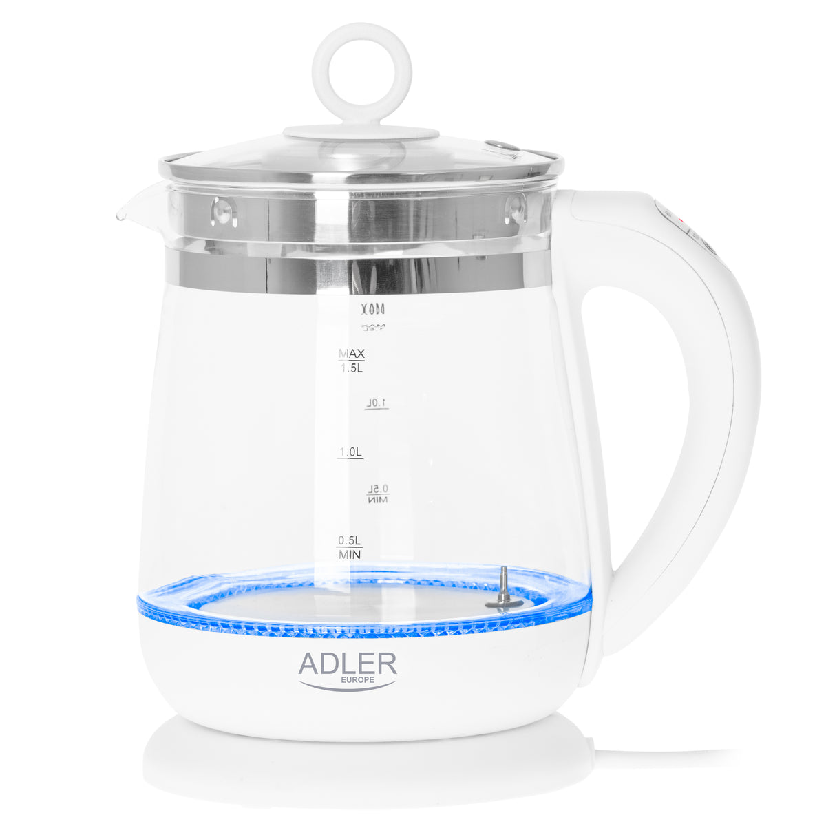 Adler | Kettle | AD 1299 | Electric | 2200 W | 1.5 L | Glass | 360° rotational base | White