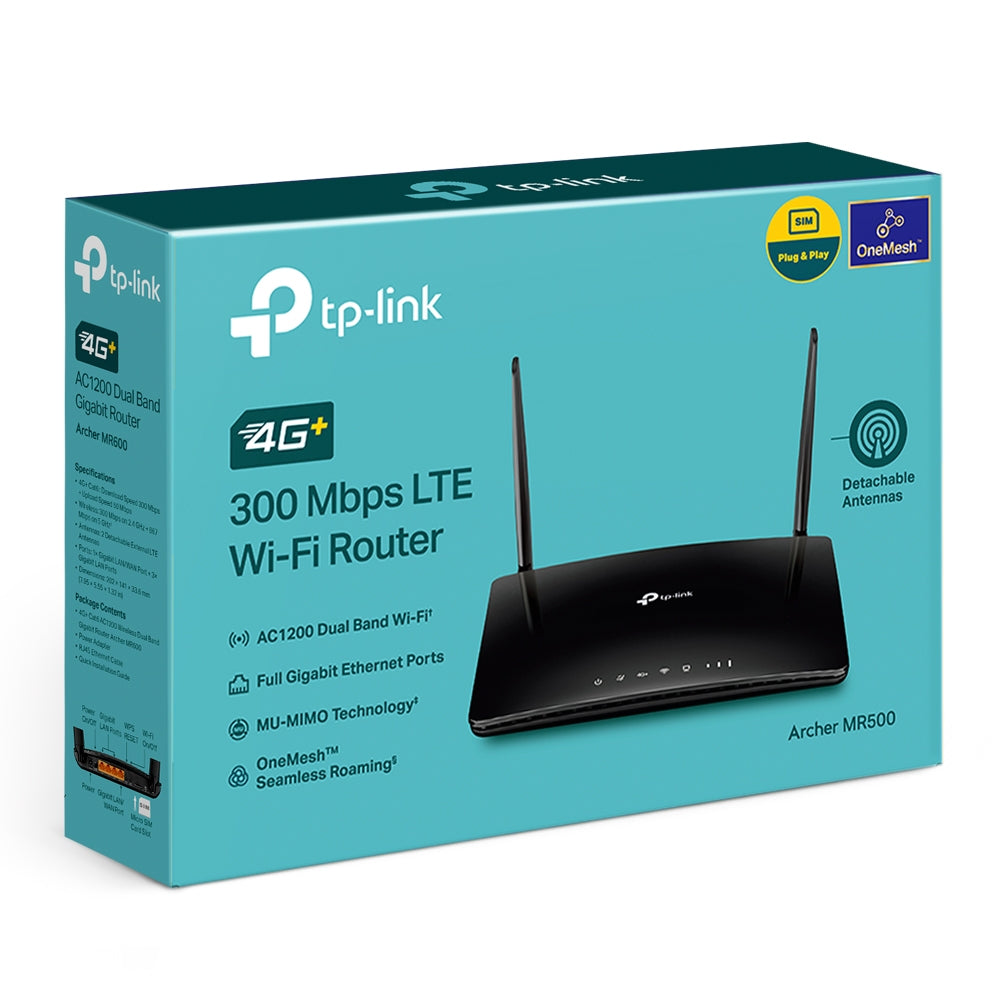 TP-LINK | Wireless Dual Band Gigabit Router | Archer MR500 | 802.11ac | 867 Mbit/s | 10/100/1000 Mbit/s | Mesh Support Yes | MU-MiMO Yes | 4G + | Antenna type  External antenna x 2 | 24 month(s)