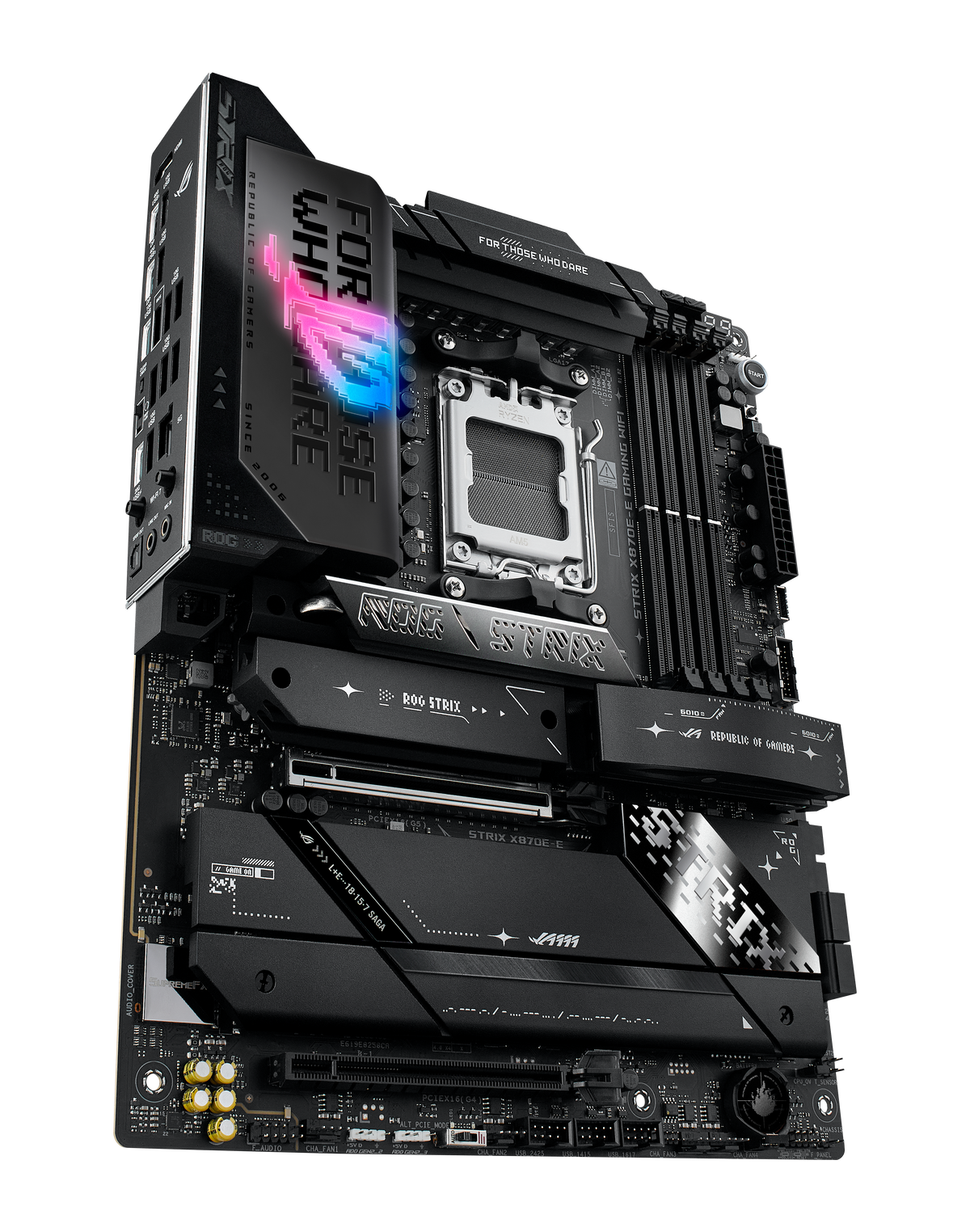 Asus ROG STRIX X870E-E GAMING WIFI | Processor family AMD | Processor socket AM5 | DDR5 | Supported hard disk drive interfaces SATA, M.2 | Number of SATA connectors 4
