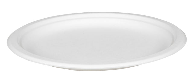 Ekologiškos vienkartinės lėkštės, pagamintos iš cukranendrių. Ø26 cm, 50 vnt