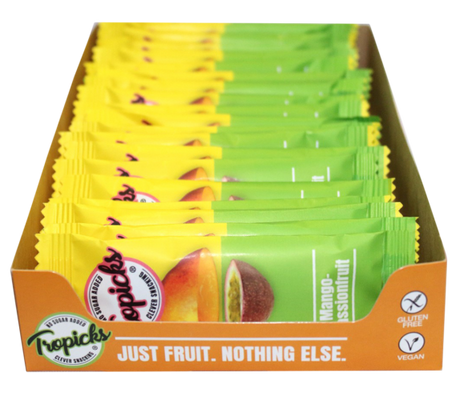Tropicks Džiovintų mangų, pasiflorų batonėlis, 20 g