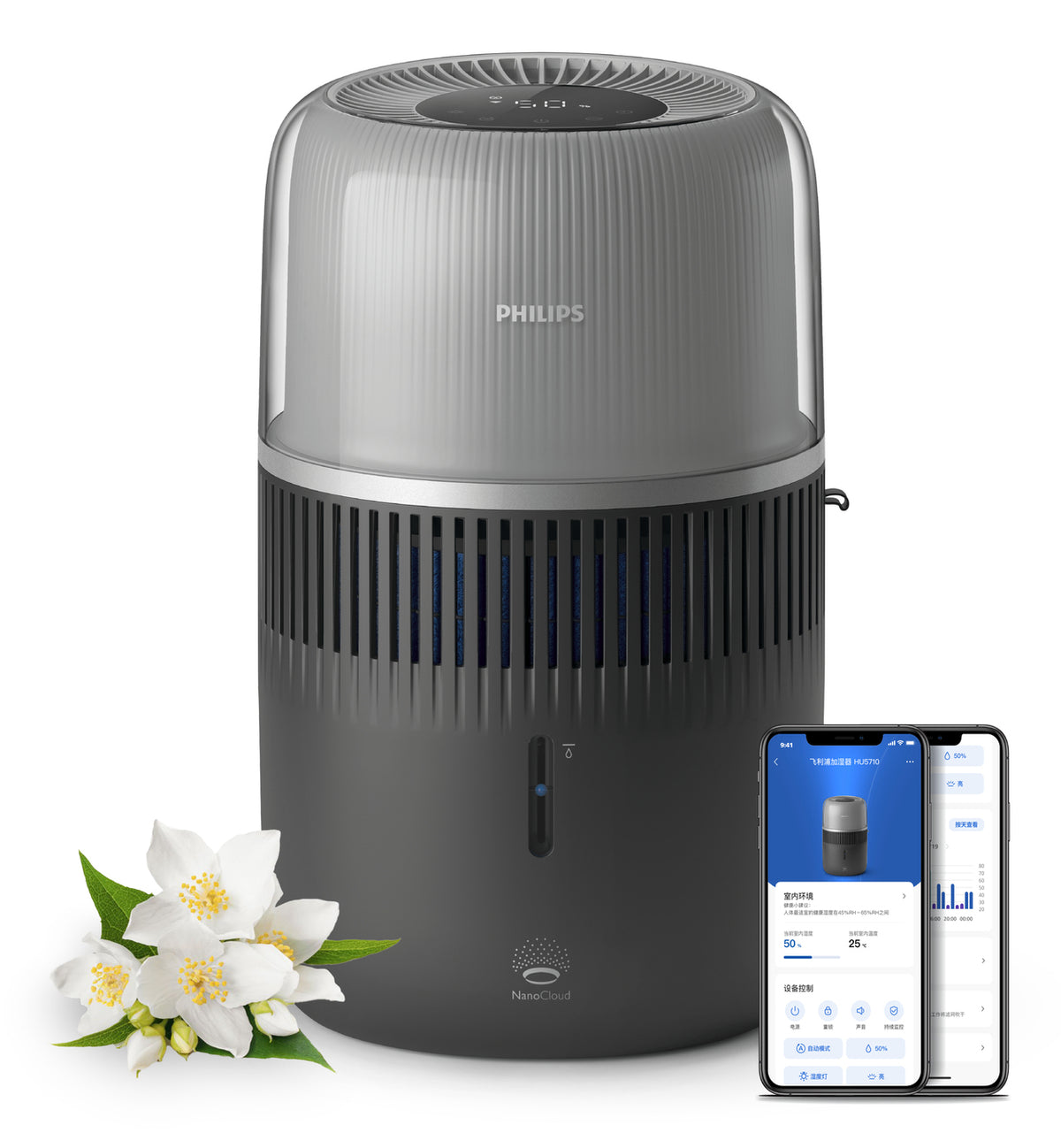 Philips | Air Humidifier | HU5710/03 5000 series | 14.1 W | Water tank capacity 4.5 L | Suitable for rooms up to 56 m² | NanoCloud technology | Humidification capacity 400 ml/hr