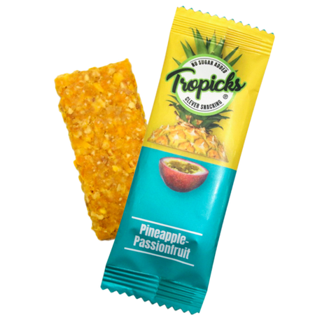 Tropicks Džiovintų ananasų, pasiflorų batonėlis, 20 g