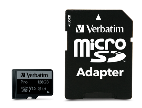 Verbatim 47044 Pro U3 Micro SDXC Atminties kortelė 128GB + microSD į SD Adapteris