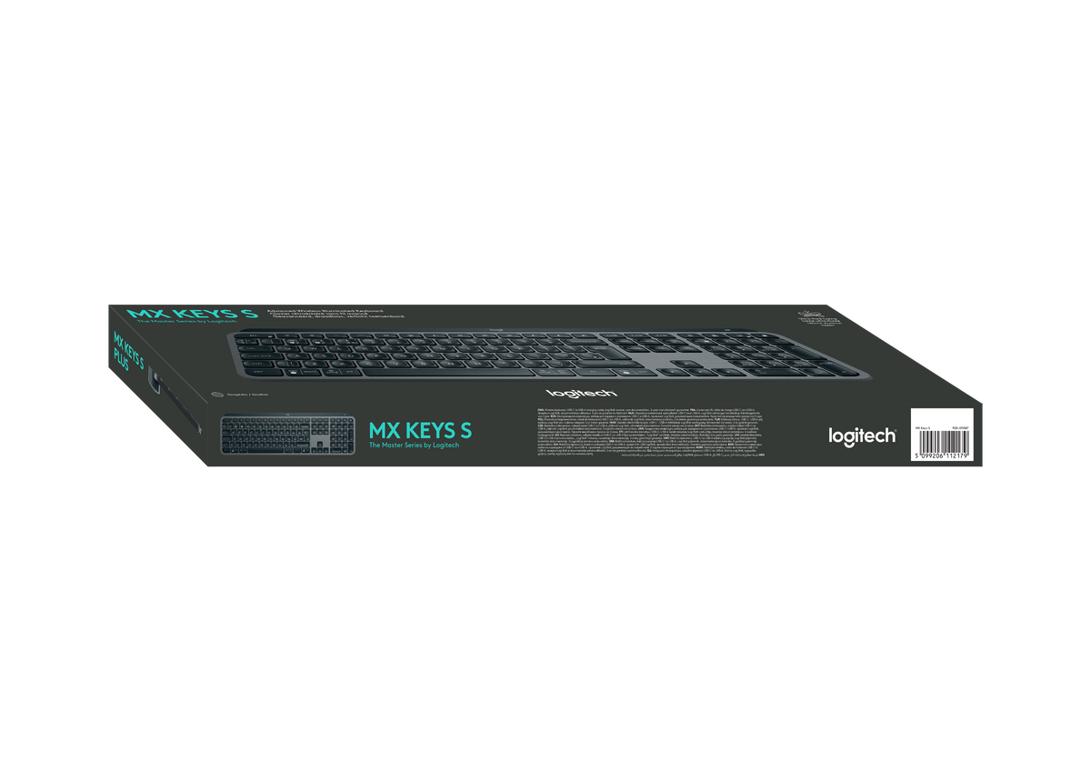 Logitech MX Keys S Belaidė klaviatūra, RF Wireless+Bluetooth, Illuminated, US Int, Graphite