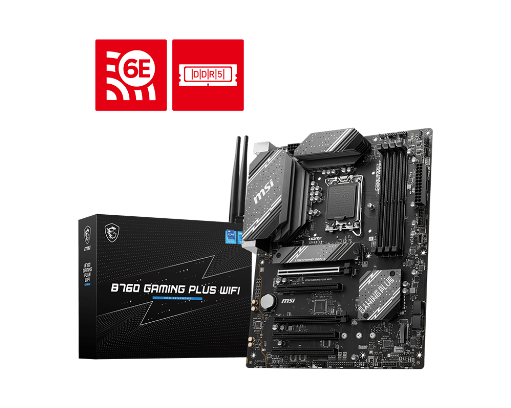 MSI | B760 GAMING PLUS WIFI | Processor family Intel | Processor socket  LGA1700 | DDR5 | Memory slots 4 | Supported hard disk drive interfaces SATA, M.2 | Number of SATA connectors 4 | Chipset Intel B760 | ATX