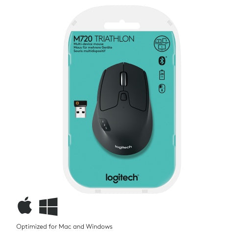 Logitech M720 Triathlon Belaidė pelė RF Wireless + Bluetooth, 1000 DPI, Juoda