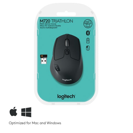 Logitech M720 Triathlon Belaidė pelė RF Wireless + Bluetooth, 1000 DPI, Juoda