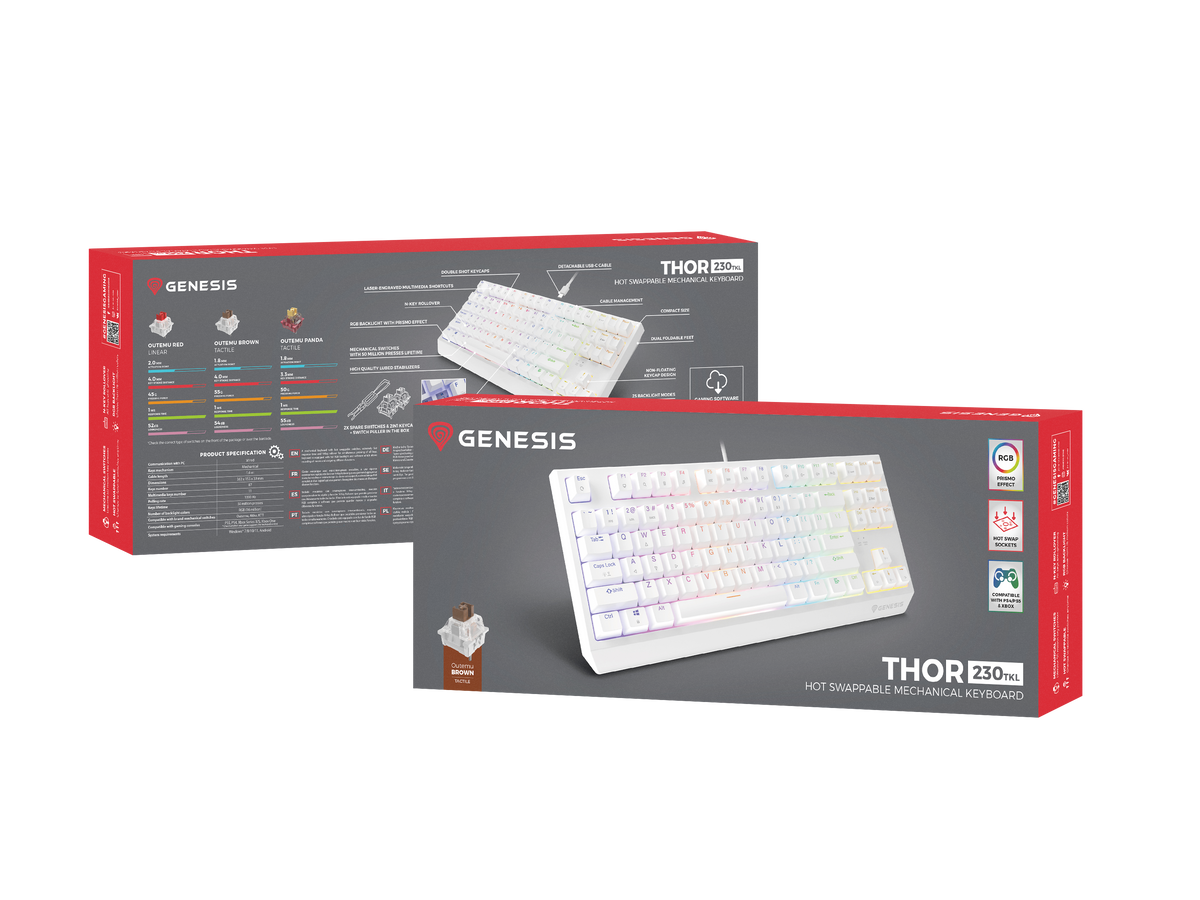 Genesis | THOR 230 | Mechanical Gaming Keyboard | Wired | US | Outemu Brown | White