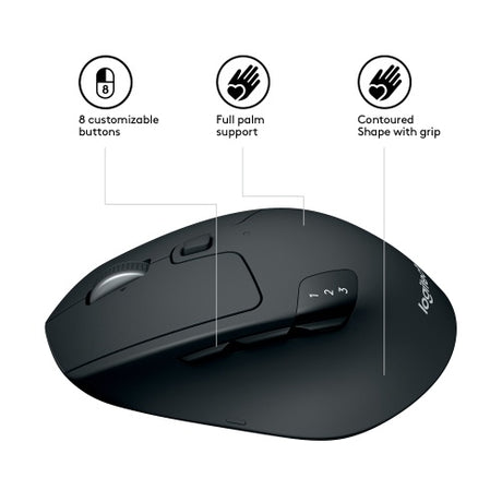 Logitech M720 Triathlon Belaidė pelė RF Wireless + Bluetooth, 1000 DPI, Juoda