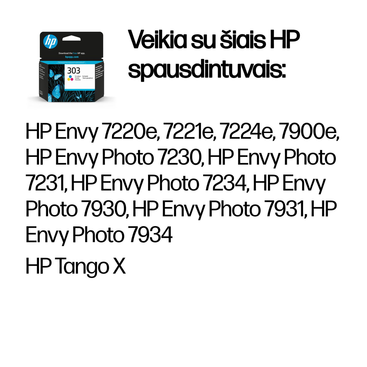 HP 303 Tri-color (T6N01AE) Rašalinė kasetė, CMY