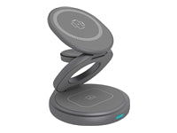Raidsonic 3 in 1 foldable magnetic charging stand for mobile phone, earpods and smartwatch, Aluminium | Icy Box IB-SH101-CH