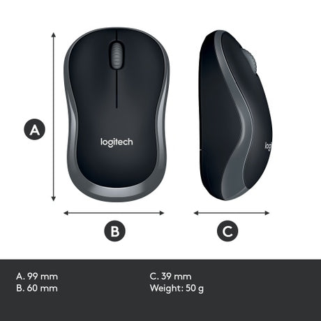 Logitech M185 Belaidė pelė, RF Wireless, 1000 DPI, Juoda/Pilka