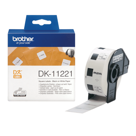 Brother DK-11221 (DK11221) Square Labels, Black on White, 23 mm, 1000 labels per roll
