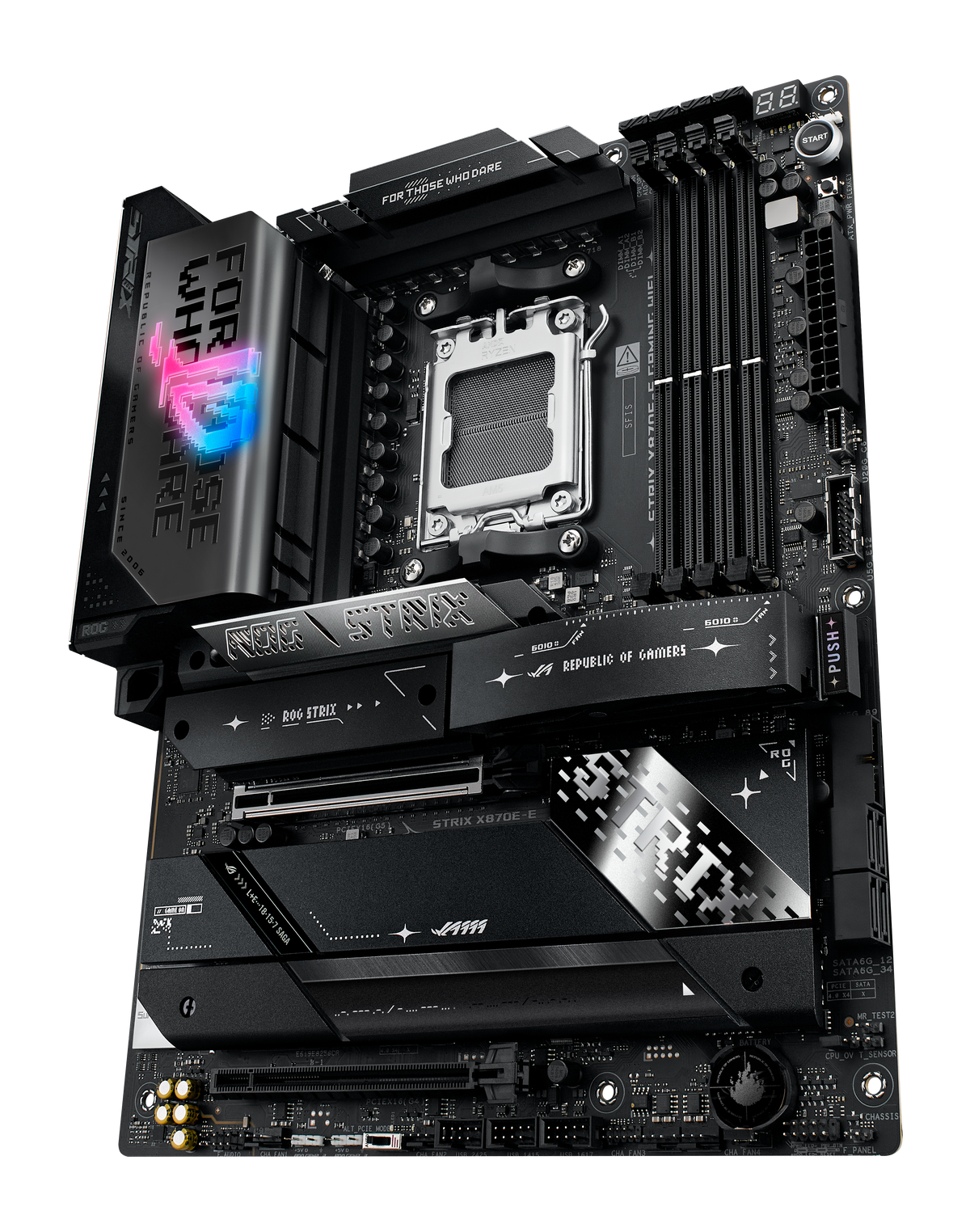 Asus ROG STRIX X870E-E GAMING WIFI | Processor family AMD | Processor socket AM5 | DDR5 | Supported hard disk drive interfaces SATA, M.2 | Number of SATA connectors 4