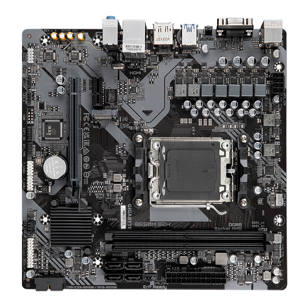 Gigabyte | B650M S2H 1.0 M/B | Processor family AMD | Processor socket AM5 | DDR5 DIMM | Memory slots 2 | Supported hard disk drive interfaces SATA | Number of SATA connectors 4 | Chipset AMD B650 | Micro ATX