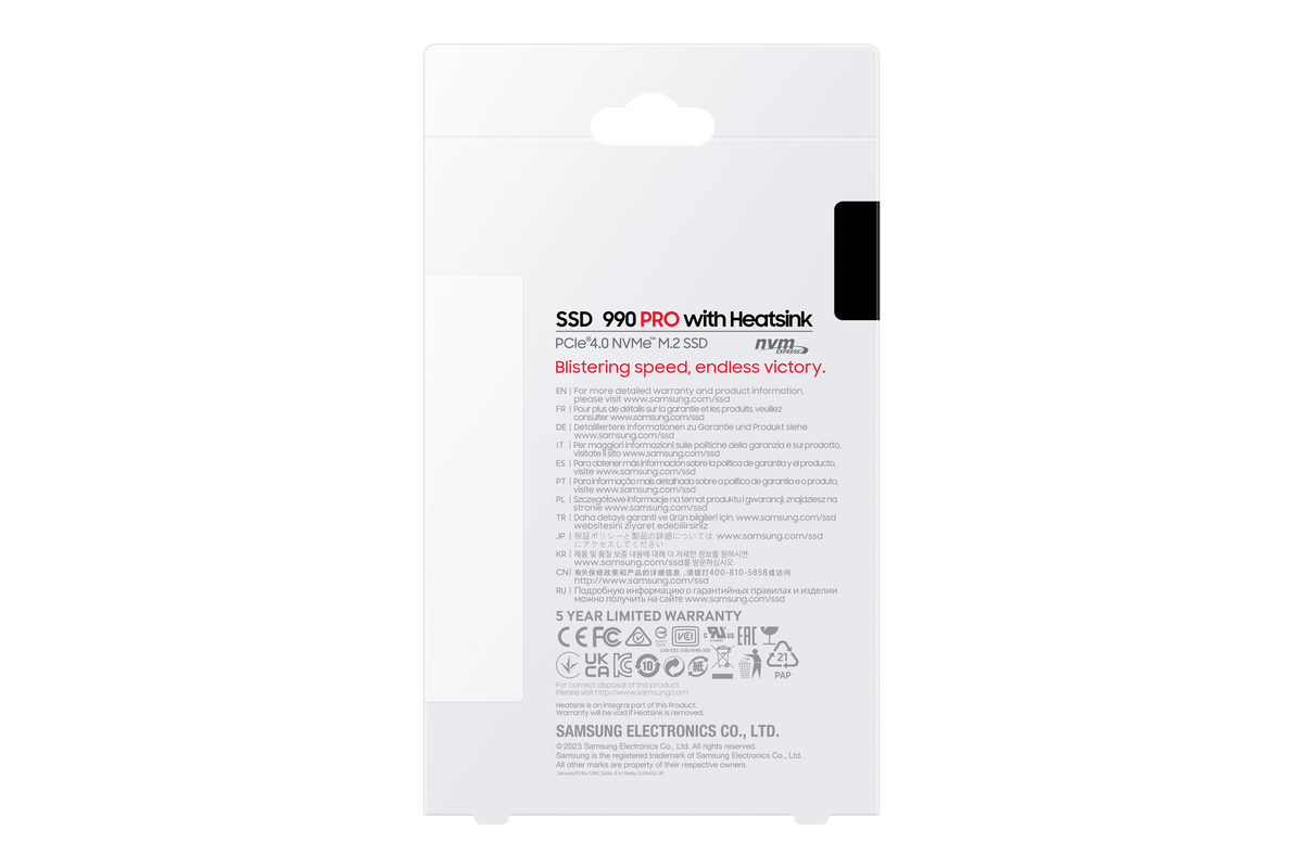 Samsung | 990 PRO with Heatsink | 2000 GB | SSD form factor M.2 2280 | Solid-state drive interface M.2 NVMe | Read speed 7450 MB/s | Write speed 6900 MB/s