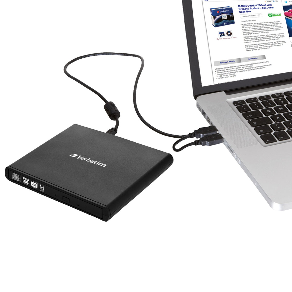 Verbatim 98938 External Slimline CD/DVD Writer Išorinis optinis įrenginys, USB-A, Juoda