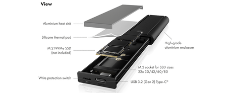Raidsonic | Icy Box External M.2 NVMe | IB-1807MT-C31 | USB 3.2 Gen 2 Type-C | Storage enclosure