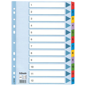 Skiriamieji lapai Esselte Mylar, A4, 1-12 skaičiai, spalvoti