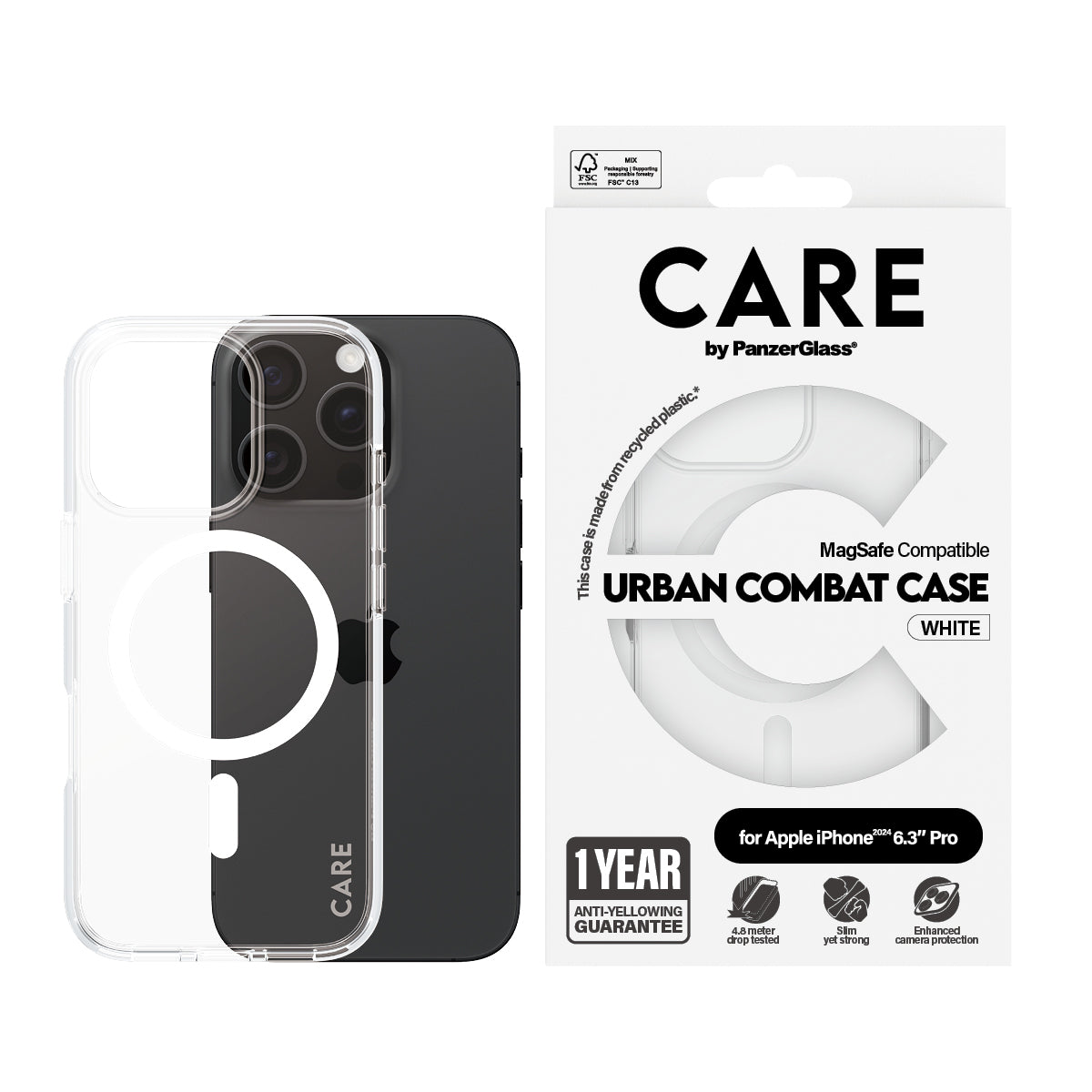 CARE Flagship Case | Back cover | Apple | iPhone 16 PRO | Recycled plastic | White | MagSafe