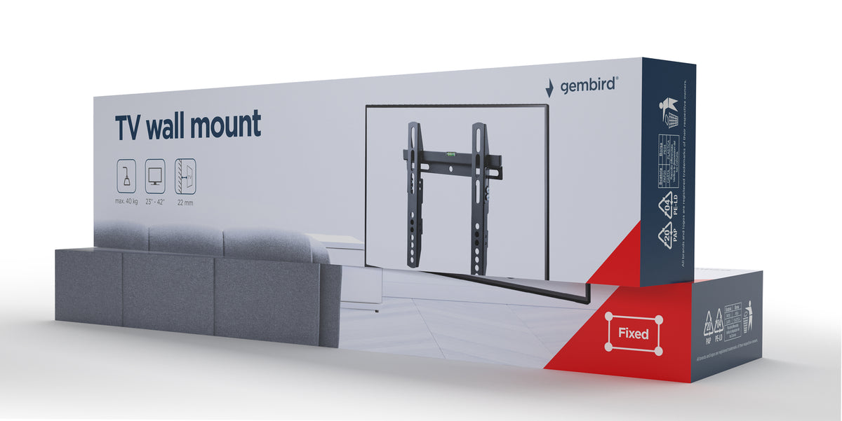 Gembird | Wall mount | WM-42F-02 | Fixed | 23-42 " | Black