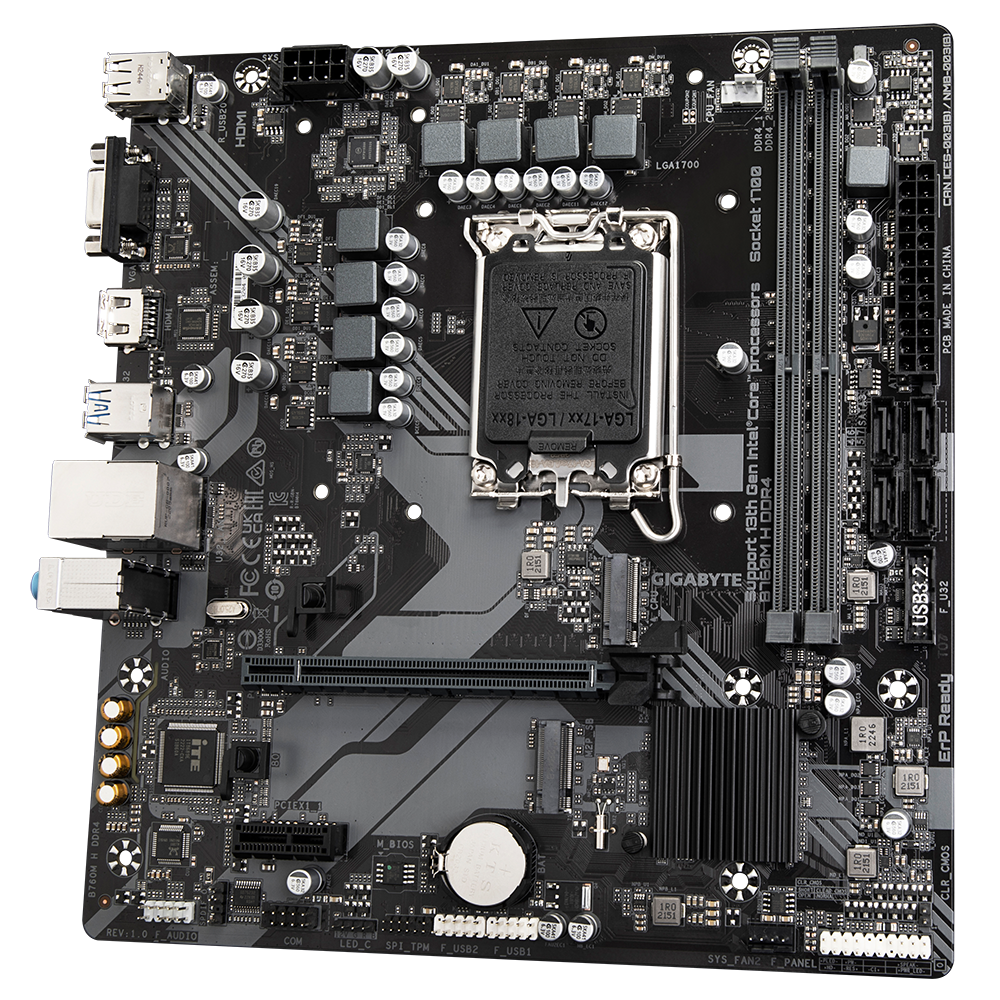 Gigabyte | B760M H DDR4 1.0 M/B | Processor family Intel | Processor socket LGA1700 | DDR4 DIMM | Memory slots 2 | Supported hard disk drive interfaces SATA, M.2 | Number of SATA connectors 4 | Chipset Intel B760 Express | Micro ATX