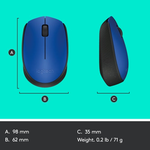 Logitech M171 Belaidė pelė RF Wireless, 1000 DPI, Blue/Black