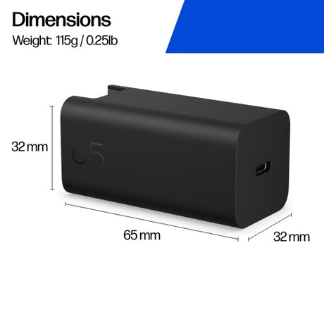 HP C90CKUT Nešiojamo kompiuterio įkroviklis 65W GaN, USB-C, EU, Juoda