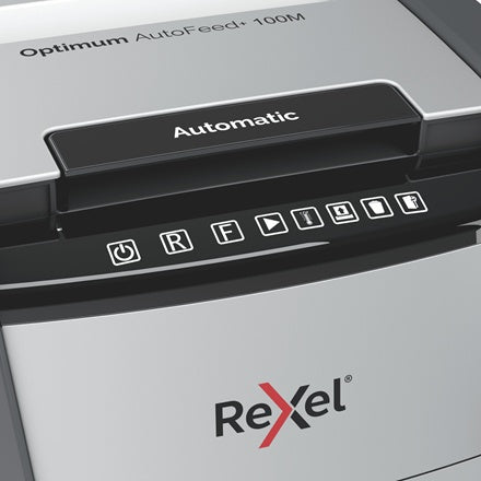 Rexel Optimum AutoFeed+ 100M Dokumentų naikiklis Micro-cut shredding 2x15mm P-5 34L 55dB, Grey/Black