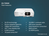 Epson | EH-TW840 | Full HD (1920x1080) | 4000 ANSI lumens | White
