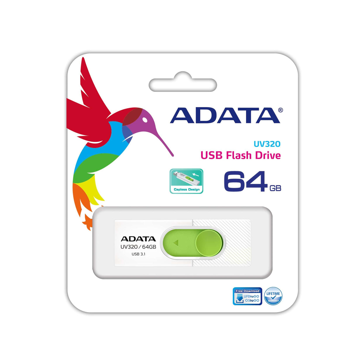 ADATA | UV320 | 64 GB | USB Type-A | White/Green