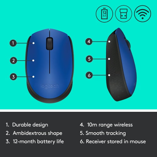 Logitech M171 Belaidė pelė RF Wireless, 1000 DPI, Blue/Black