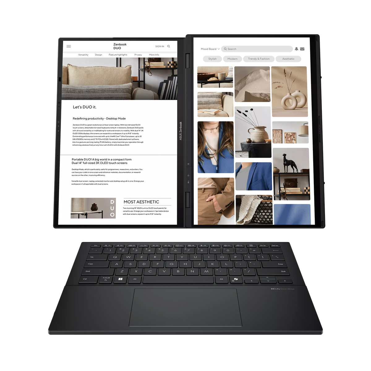 Asus Zenbook Duo UX8406CA-QL358X | Inkwell Gray | 14 " | OLED | Touchscreen | FHD | 1920 x 1200 pixels | 60 Hz | Glossy | Intel Core Ultra 7 | 255H | 16 GB | LPDDR5X | Solid-state drive capacity 1000 GB | Intel Arc Graphics | Windows 11 Pro | 802.11be | B