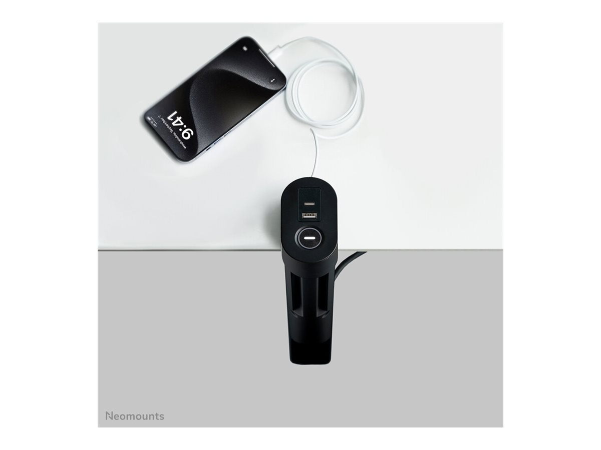 Neomounts | Desk socket with clamp and USB-C and USB-A ports - Quick charge | DS22-840BL6