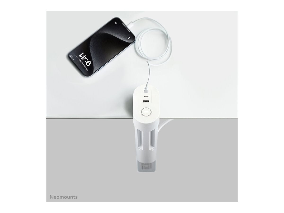 Neomounts | Desk socket with clamp and USB-C and USB-A ports - Quick charge | DS22-840WH6