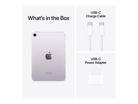 Apple | iPad mini Wi-Fi + Cellular | 8.3 " | Purple | IPS | 2266 x 1488 pixels | Apple A17 Pro | 256 GB | 3G | 4G | 5G | Wi-Fi | Front camera | 12 MP | Rear camera | 12 MP | Bluetooth | 5.3 | iPadOS | USB-C charging cable