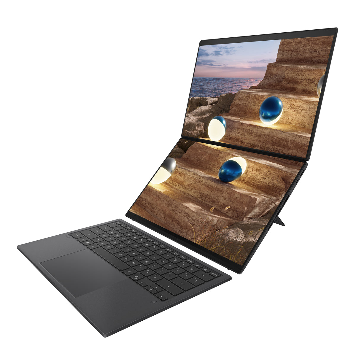 Asus | Zenbook Duo UX8407AA-SN066W | Moher Gray | 14 " | OLED | Touchscreen | 2.8K | 2880 x 1800 pixels | 144 Hz | Anti-Reflective | Intel Core Ultra X9 | 378H | 32 GB | LPDDR5X | Solid-state drive capacity 2000 GB | Intel Arc Graphics | Windows 11 Pro | 